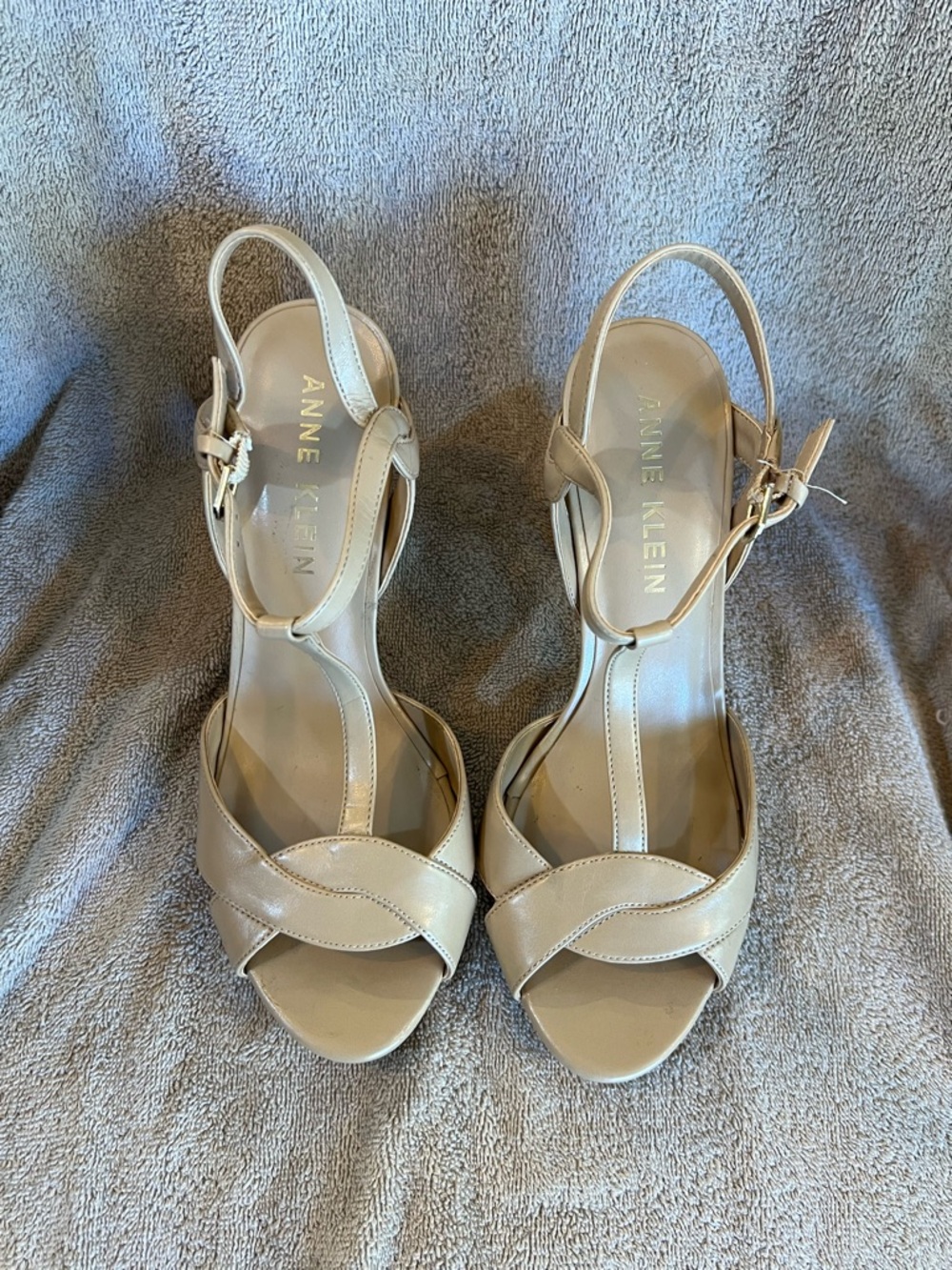 Anne Klein Neutral T-Strap Platform Sandals
